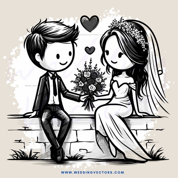 newlywed bride and groom with flowers