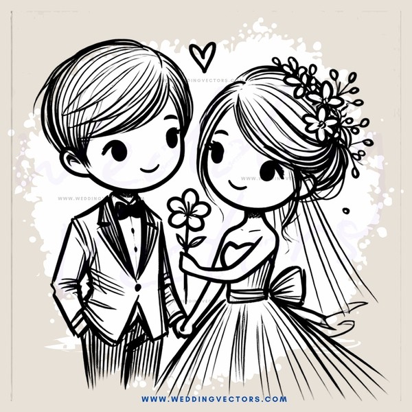 a couple in black and white engagement illustration