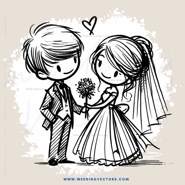 a couple holding flowers and dressed in wedding attire
