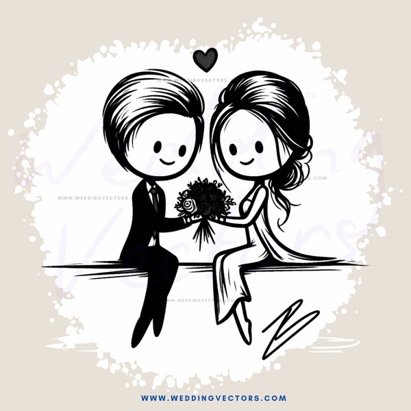 two people sitting together with flowers and an heart inbetween them