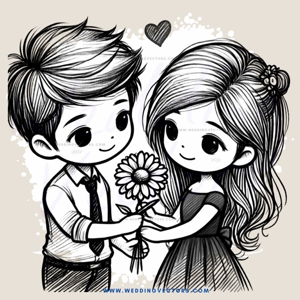 boy and girl holding flower and hugging