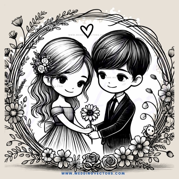 boy and girl embracing with flowers