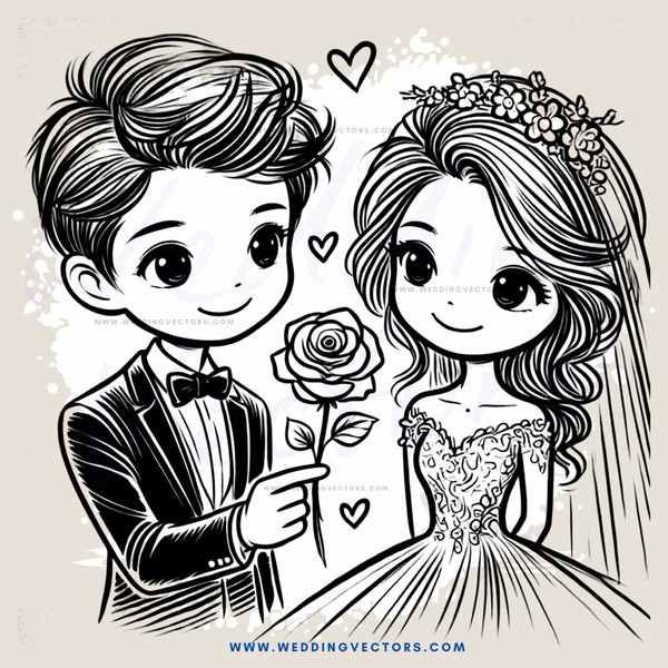 a boy holding a rose for his bride