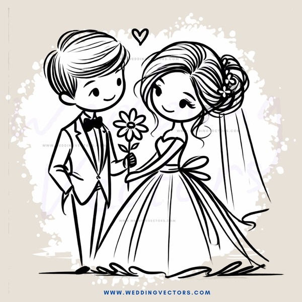 a bride and groom holding flowers and smiling