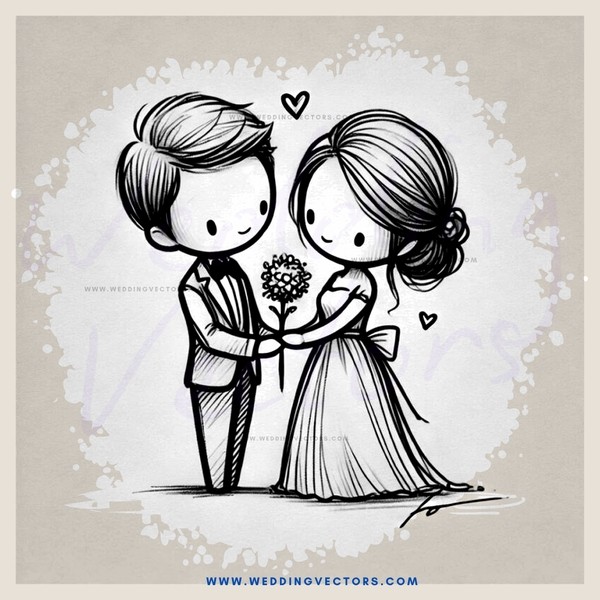 a couple exchanging rings in an artistic drawing