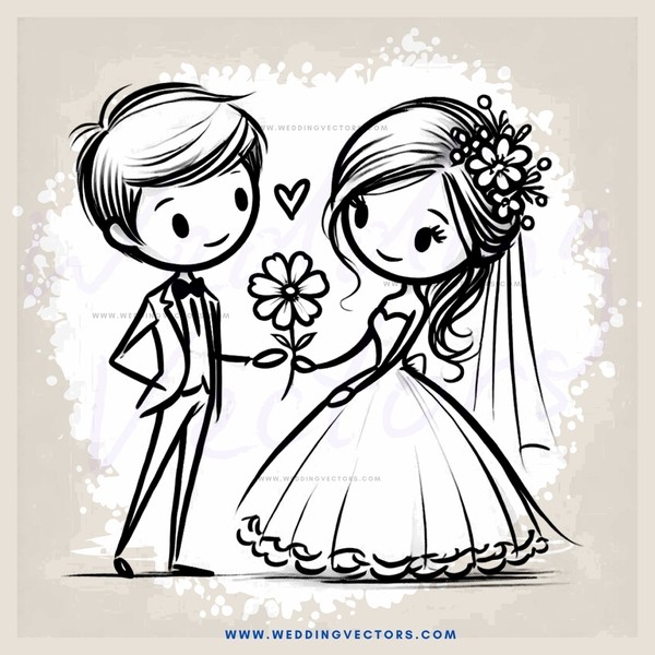 a bride and groom holding flowers