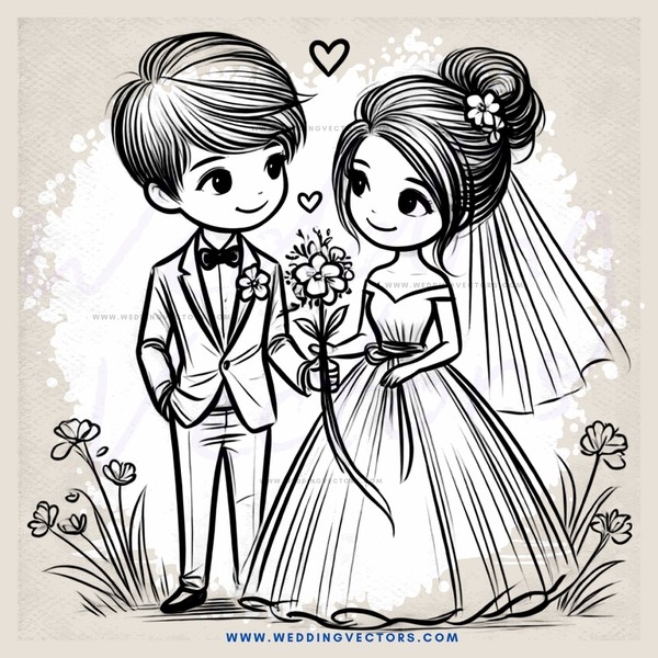 wedding bride and groom cartoon