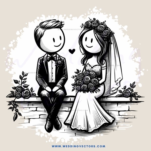 a bride and groom holding flowers