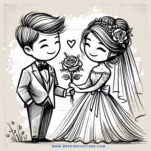 a bride and groom with flowers