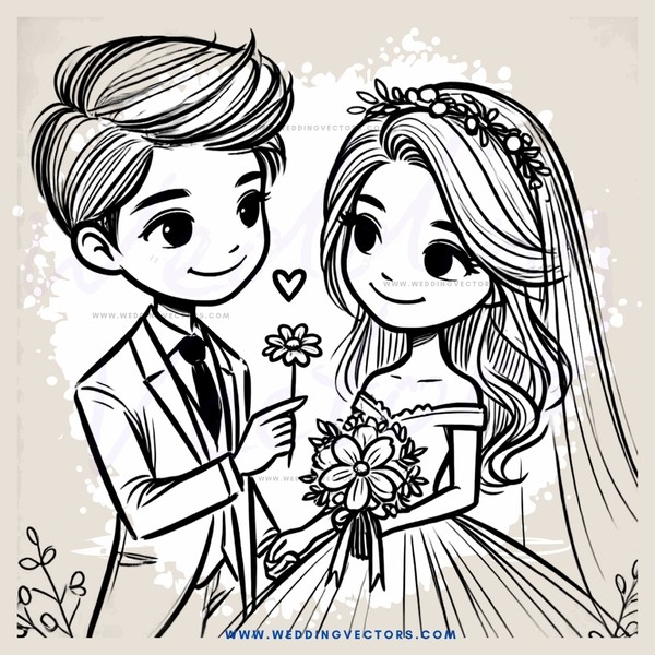 bride and groom with flowers