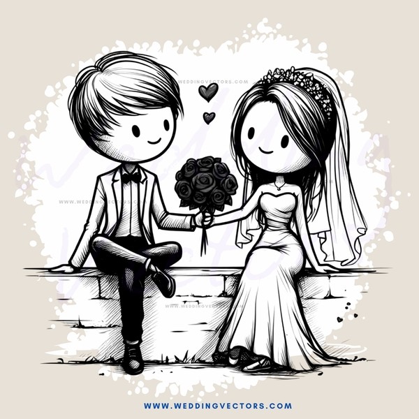 a bride and groom sitting on steps