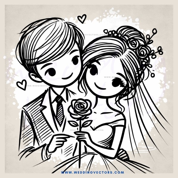 newlyweds holding rose