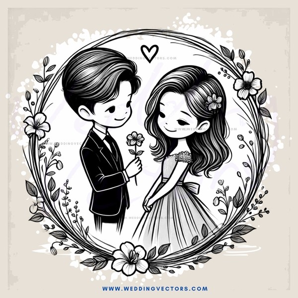 a boy and girl sharing flowers
