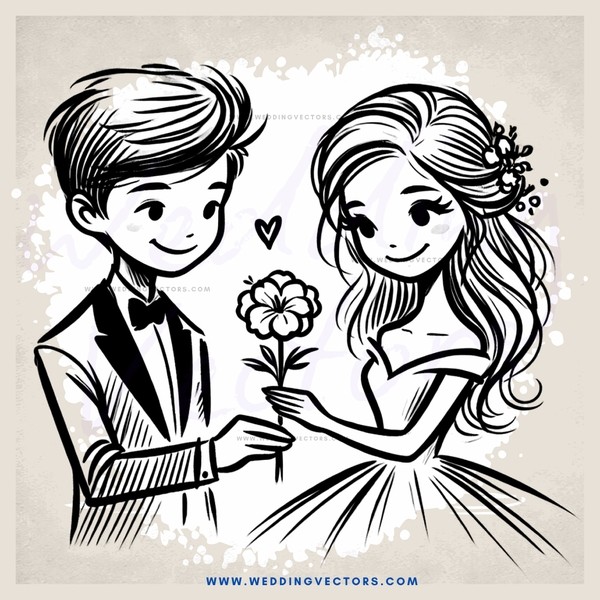 a boy and girl holding flowers