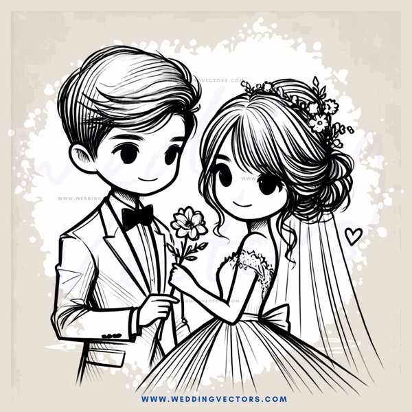 wedding paper with cartoon style drawing