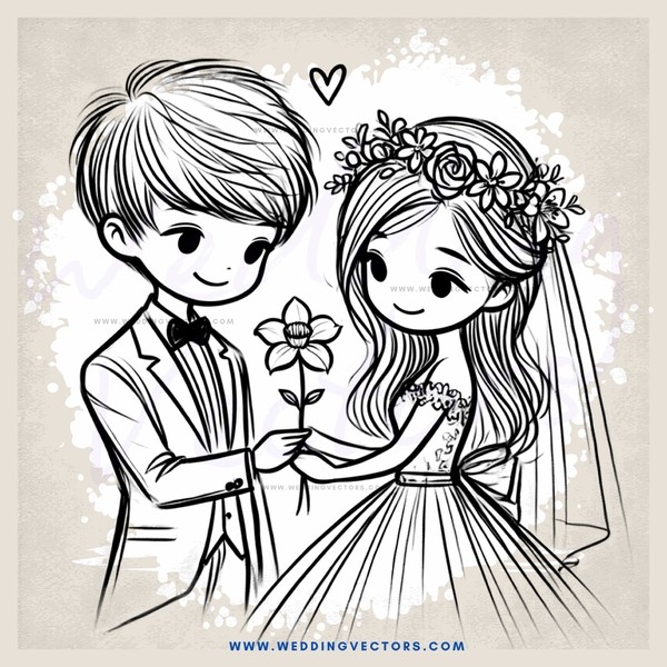 a boy and girl shake hands in front of flowers