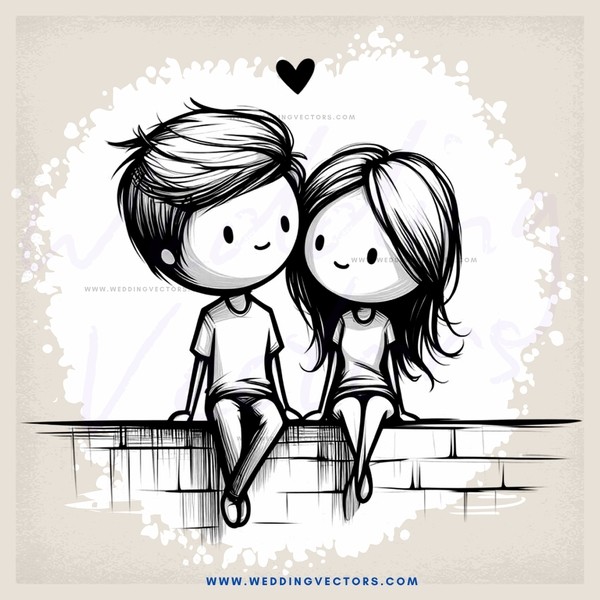 cartoon couple on ledge