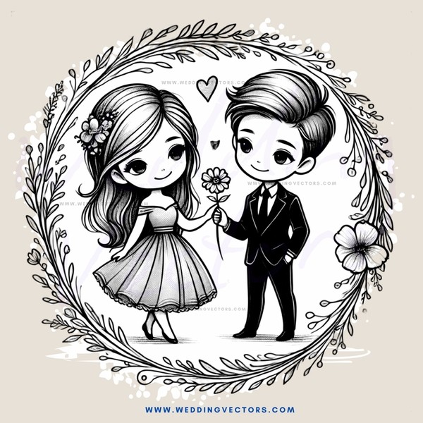 a boy and girl holding flowers in their hands