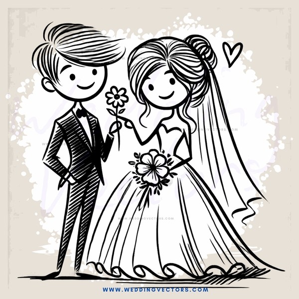 bride and groom holding hands with flowers