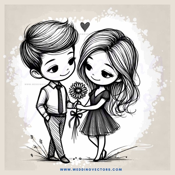boy and girl standing outside with a flower