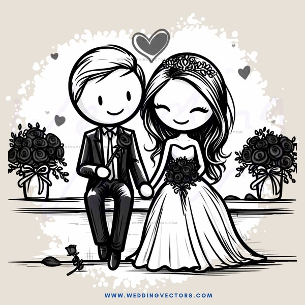 a couple in wedding attire with bouquets