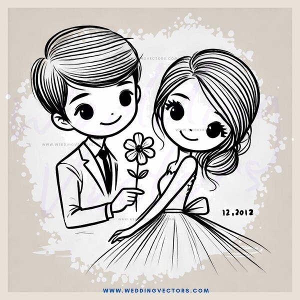 a cartoon picture of a man and woman holding a flower
