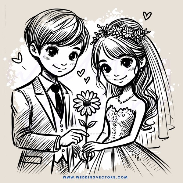 bride and groom pose with flower