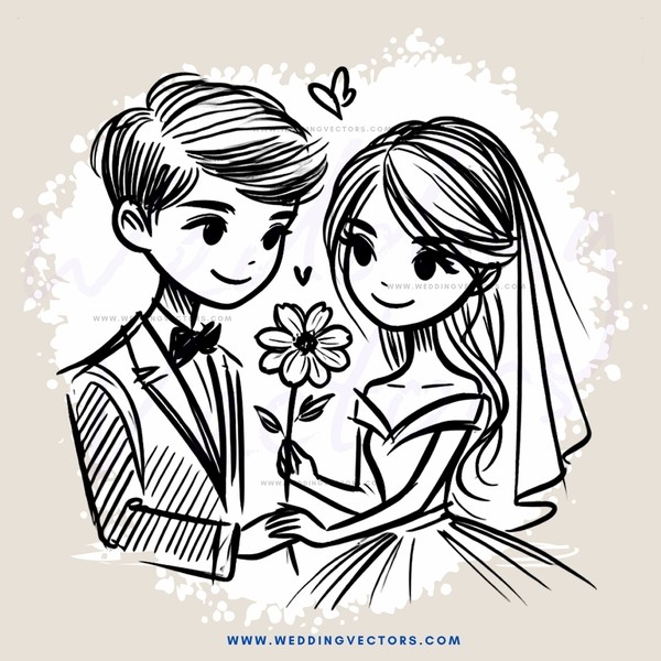couple holding flower and smiling