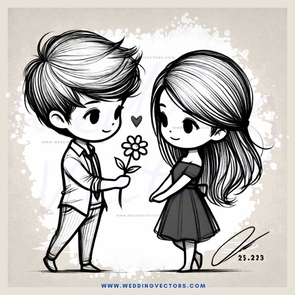 a boy and girl holding flowers