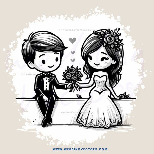 a young couple sitting on a bench holding hands and flowers