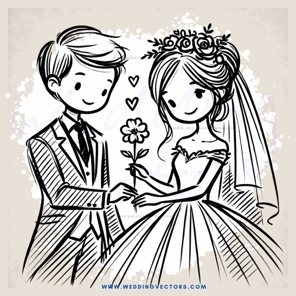 a boy and girl exchanging flowers