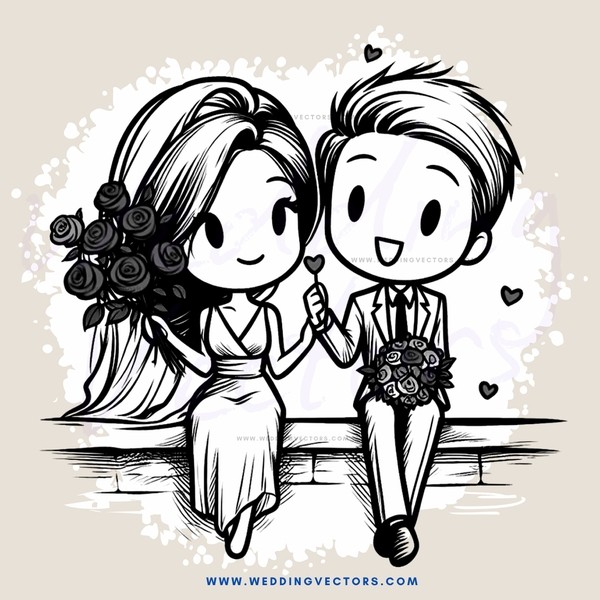 couple sitting on a wall holding roses and rings