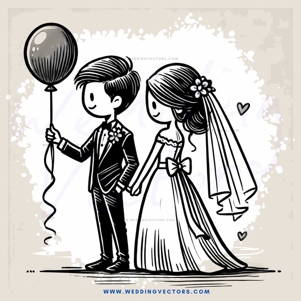 a couple holding hands and a balloon