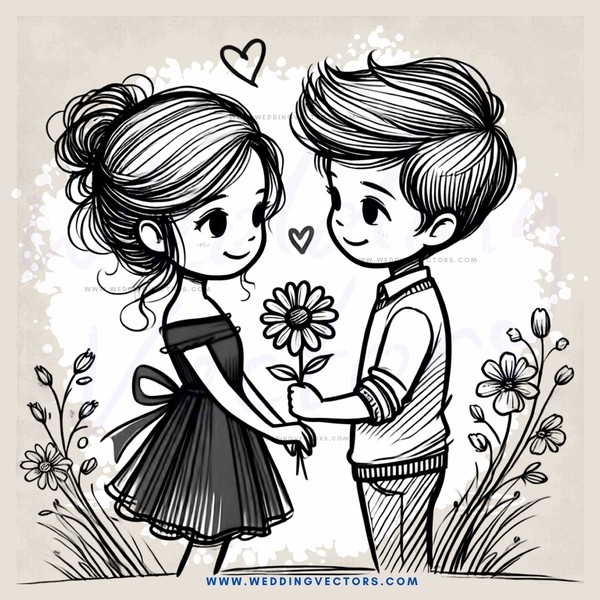 boy and girl with flowers