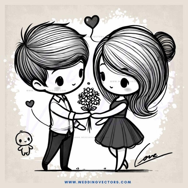 a couple holding flowers and an infant in a picture