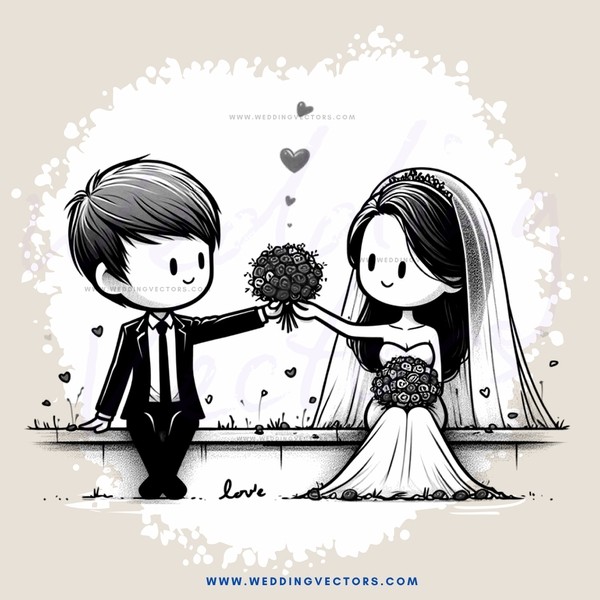 a couple holding flowers and rings