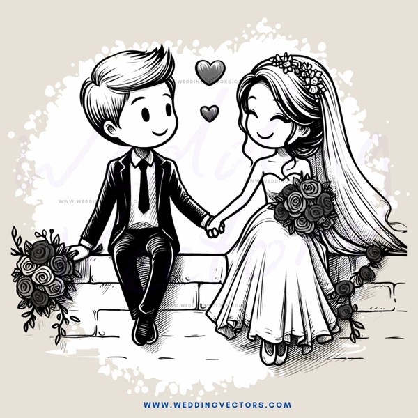 a couple sitting on a brick wall holding flowers