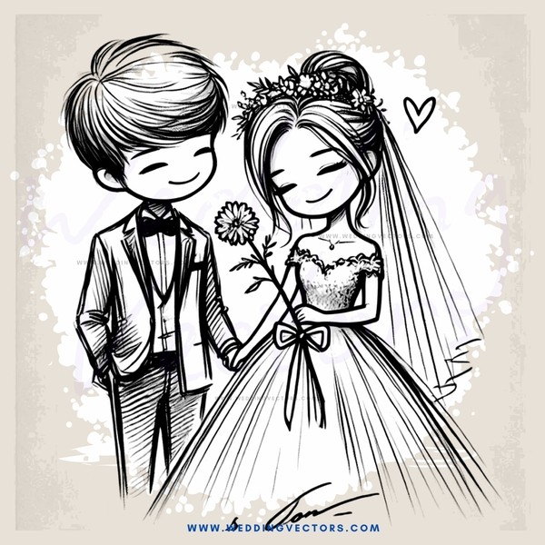 a young couple on their wedding day