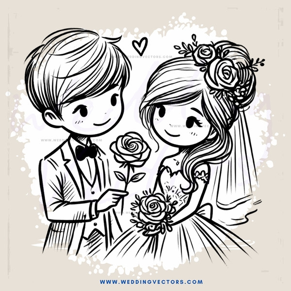 a cartoon boy and girl with roses