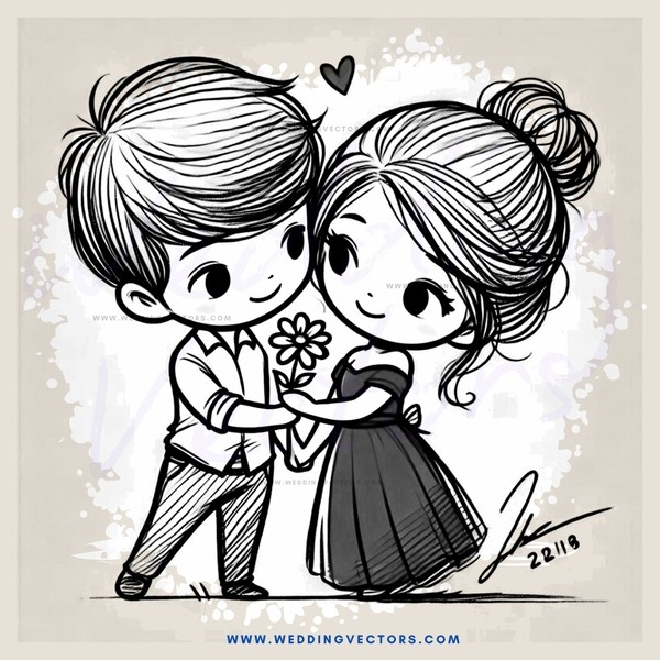 a boy and girl holding hands with flowers