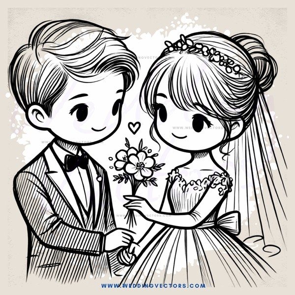 couple holding flowers and smiling