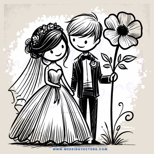 bride and groom with flowers