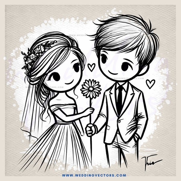 engagement ring scene in black and white cartoon