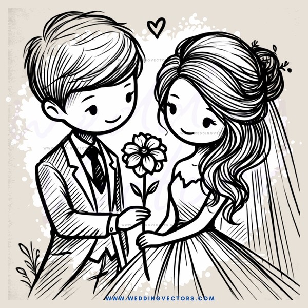 a boy and girl holding flowers