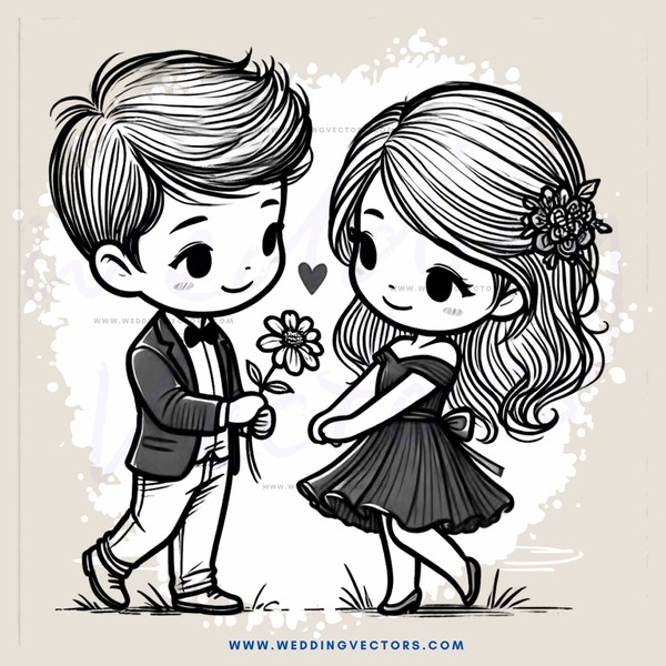 boy and girl holding flowers