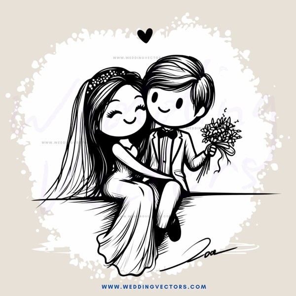 a bride and groom in black and white
