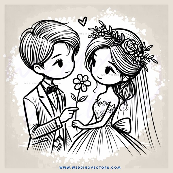 a bride and groom exchange flowers