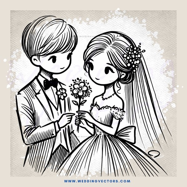 bride and groom holding flowers together