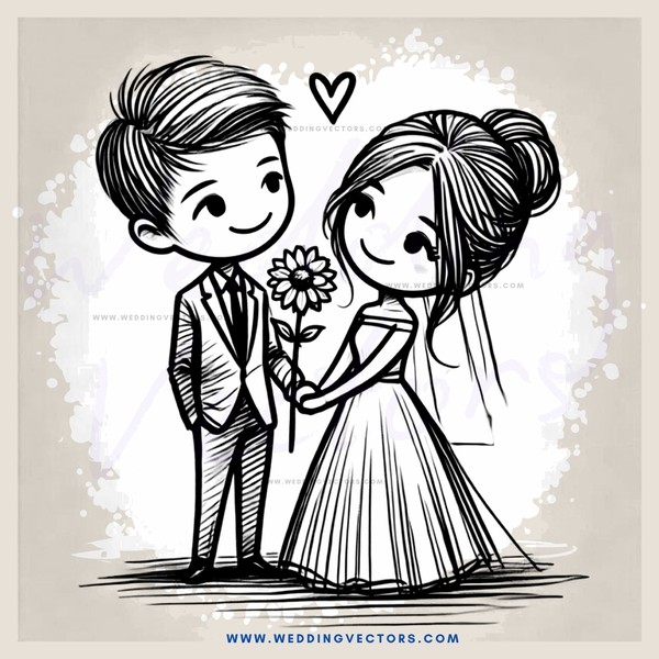 a couple holding flowers and posing for a photo