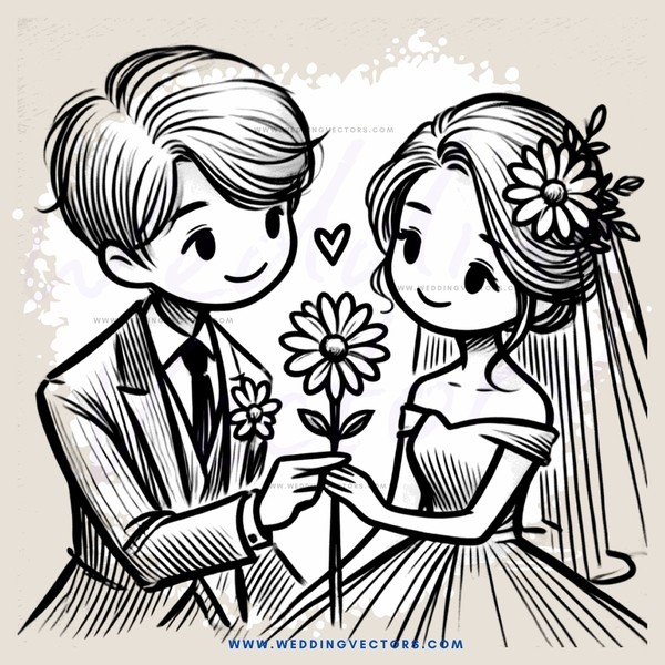 a couple holding flowers and posing for picture